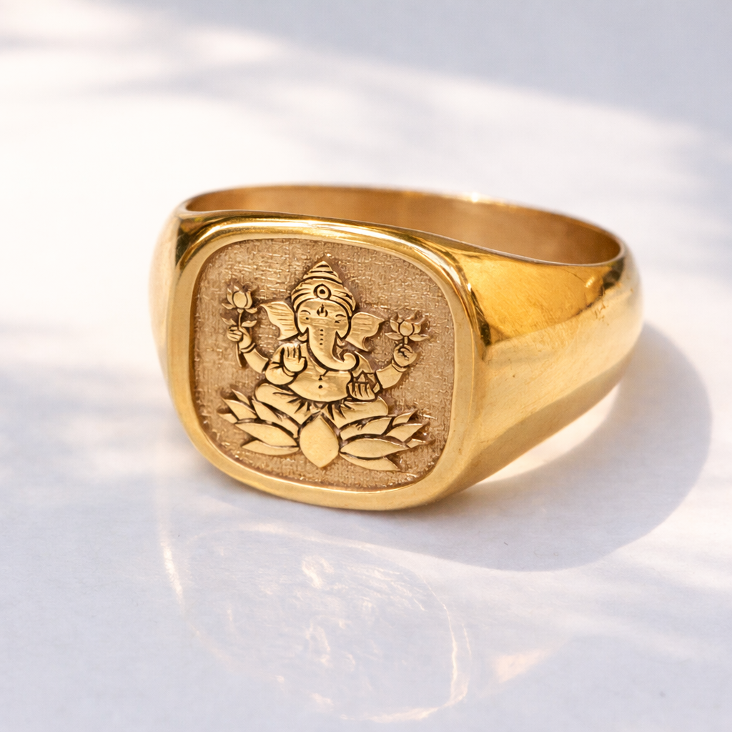 Lord Ganesha Lotus Panchaloga Ring – Auspicious Hindu Jewelry