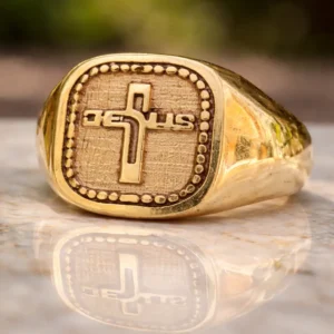 Artisan Jesus Cross Engraved Panchaloha Ring – Spiritual Ring