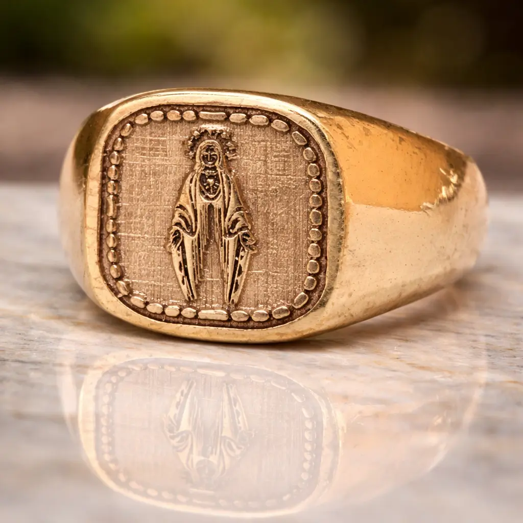 Mary Madha Engraved Panchaloha Ring – Divine Christian Ring