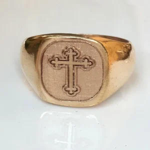 Christian Cross Engraved Panchaloga Ring – Handmade Custom Design