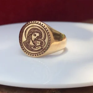Handmade Jesus & Madha Engraved Ring – Christian Panchaloha jewelry