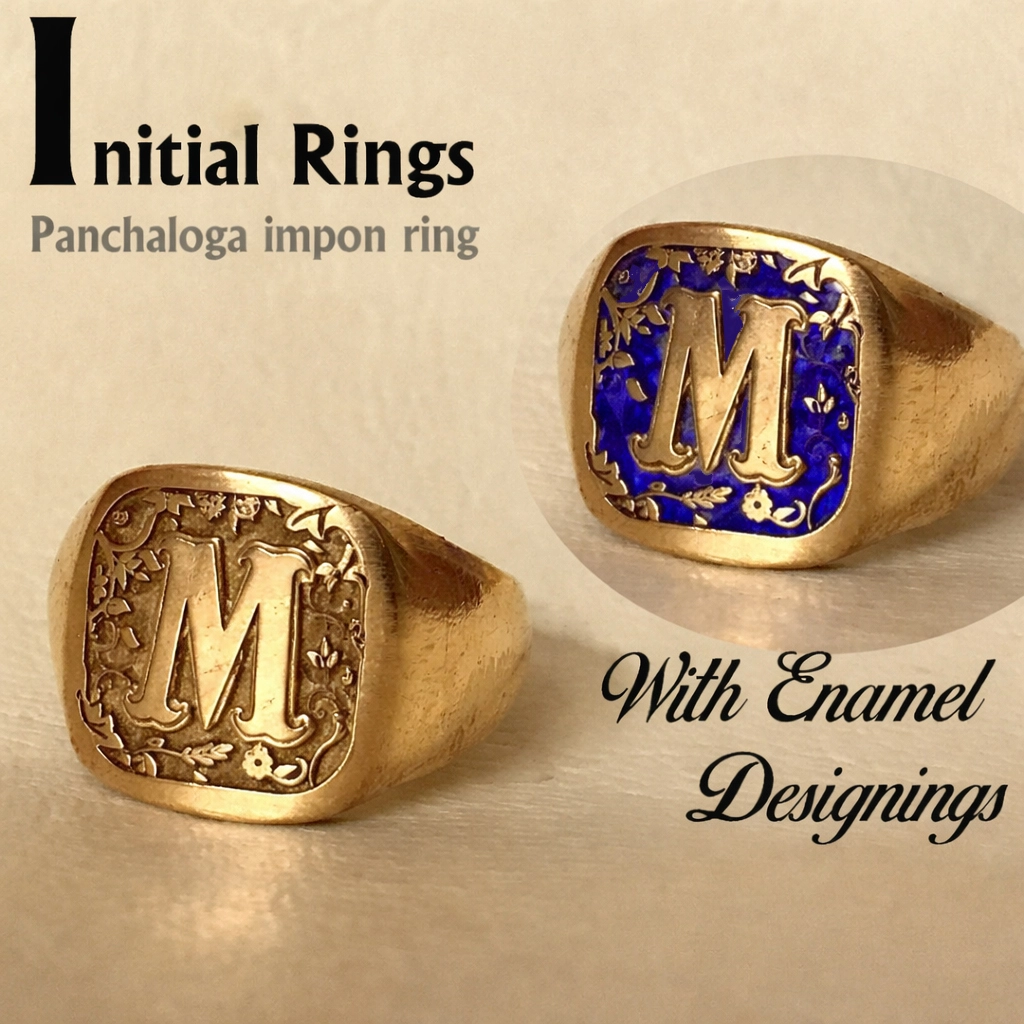 Stylish "M" initial Panchaloga Ring