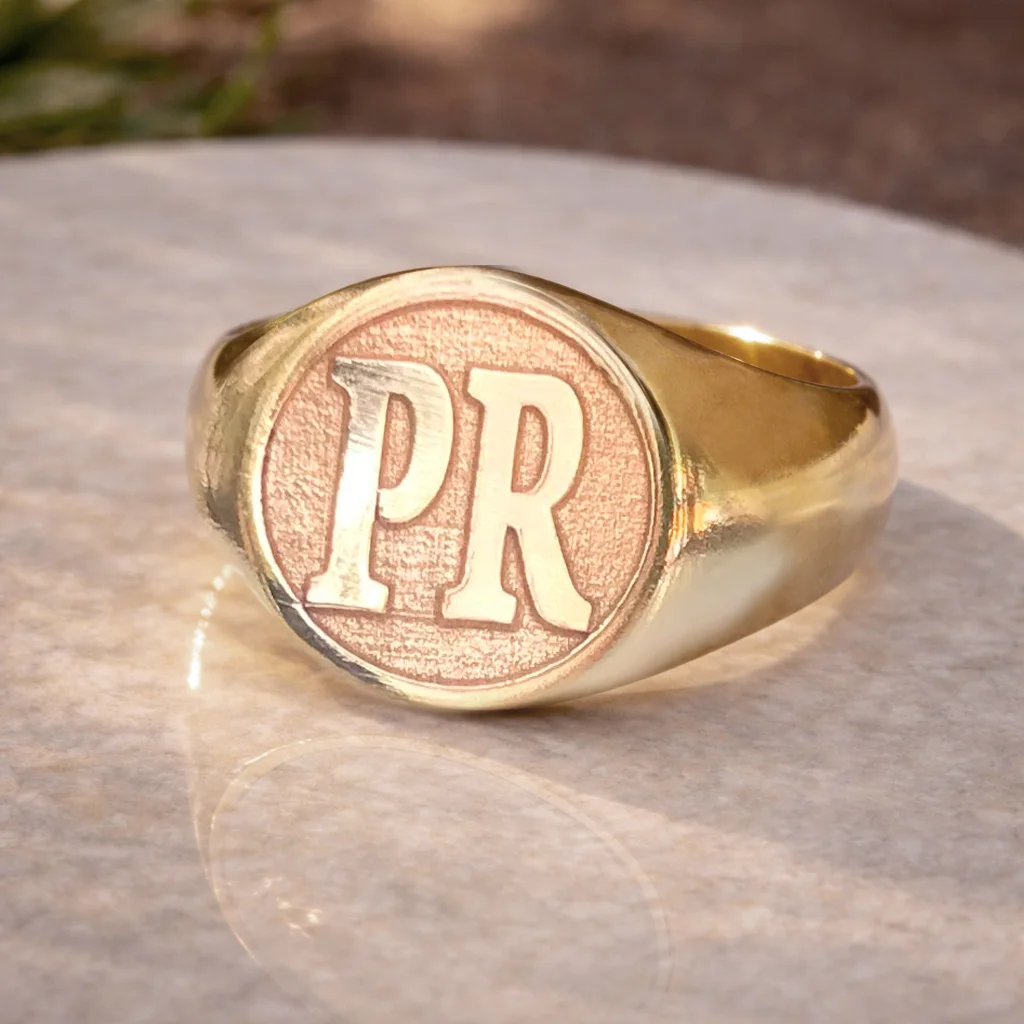 Custom Initial Signet Ring in Panchaloha – Handmade Personalized Jewelry